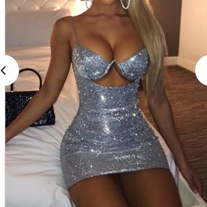 Babyboo silver sparkly mini dress size Medium